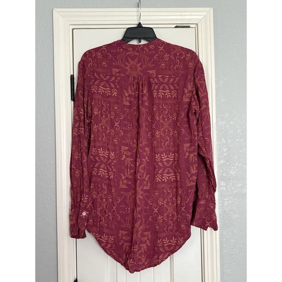 Free People Bohemian Long Sleeve S Mia Tunic Aztec Print Blouse Pink Viscose - Picture 6 of 6